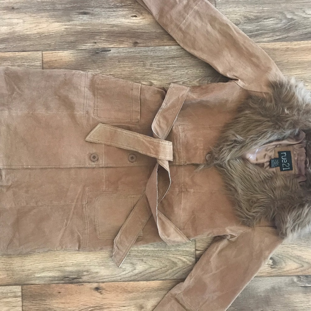 Rue21 Women Jacket Genuine Leather Faux Fur Brown - Picture 5 of 8